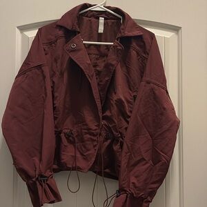 Athleta Acadia Jacket Ruched Collared Burgundy Maroon Size S